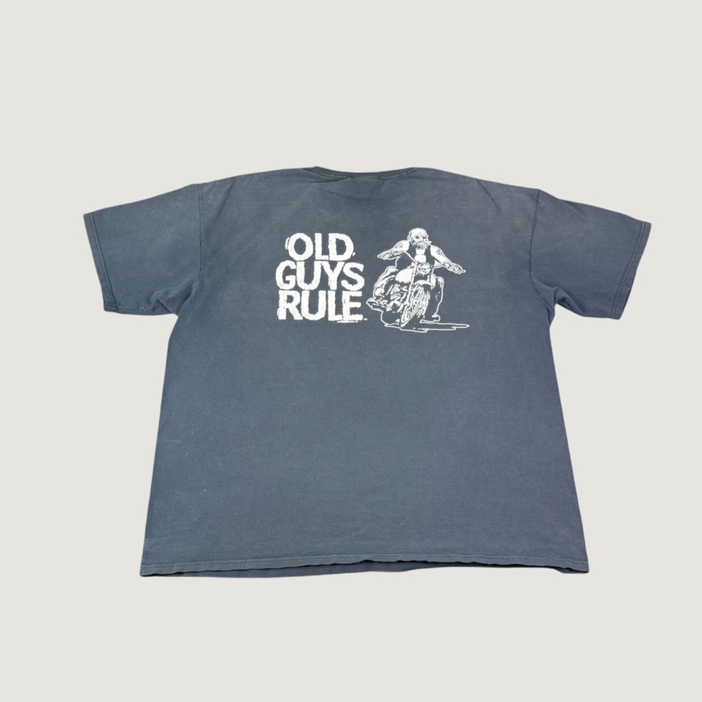 Old Guys Rule Mens 2XL Black Motorcycle Biker Graphic T-Shirt Made in USA